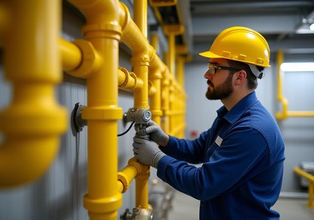 Professional gas piping installation in a commercial setting